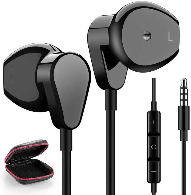 Main image of School Earbuds Wired 3.5mm Headphones with Mic for PC Laptop Black Volume Control Magnetic Earphones in Ear Bud for Samsung Galaxy A25 A15 A03s A23 S10/Moto G Power Pure/Google Pixel 4a 3a 5a