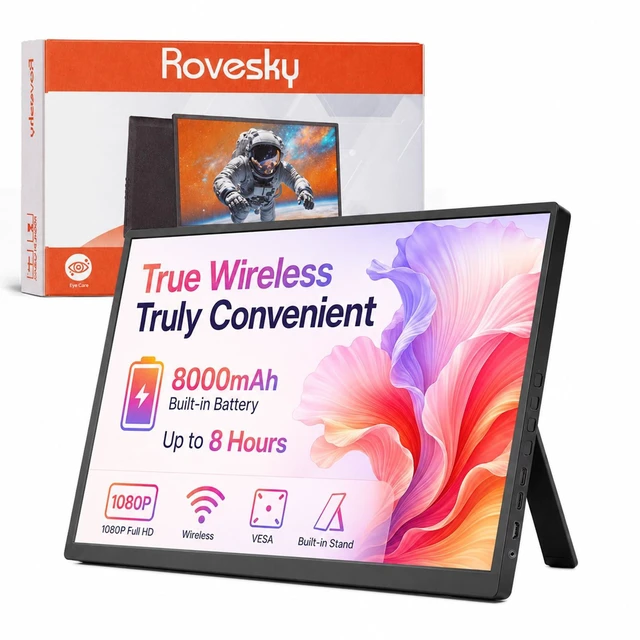 Main image of Cordless 15.6" Portable Monitor with 8000mAh Battery 1080P FHD IPS Laptop Screen Extender, Wireless Display for Phone, PS4/PS5, Xbox, Switch & Office Use
