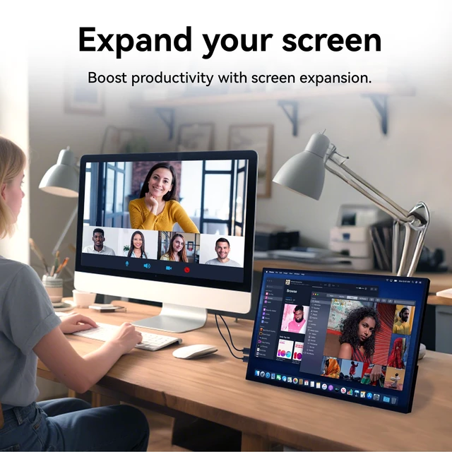 Alt view image 4 of 7 - Cordless 15.6" Portable Monitor with 8000mAh Battery 1080P FHD IPS Laptop Screen Extender, Wireless Display for Phone, PS4/PS5, Xbox, Switch & Office Use