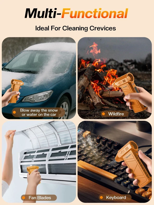 Alt view image 4 of 6 - Electric Air Duster, 130,000RPM Compressed Air Duster Rechargeable with 4-Speed Settings, Mini Turbo Jet Fan Blower Portable USB-C for Keyboards PC Electronics CarsOrange