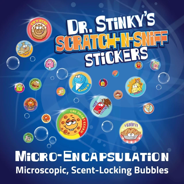 Alt view image 3 of 7 - Dr. Stinky's Silly Scratch N Sniff Stickers, 4-Pack, Novelty Scents Silent but Deadly, Unicorn Poop, Broccoli, and Money Scents, Made in North America