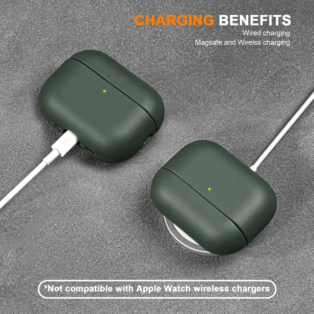 Alt view image 6 of 7 - Case for AirPod Pro 3 Gen (2025) Protective Cover Green Shockproof 100% Full Grain Geniune Leather Case for AirPods Pro 3rd Gen (2025) Compatible with MagSafe Wireless Charging Anti-Scratch