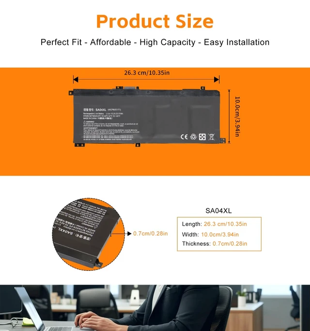 Alt view image 2 of 7 - SA04XL Replacement Battery SA04055XL L43267-005 for HP Envy X360 17-CG 17-CG1 17T-CG 17T-CG100 17M-CG0013DX 17M-CG1013DX 15-DR Series Notebook, 55.67Wh 3682mAh 4-Cell Li-ion Laptop Battery