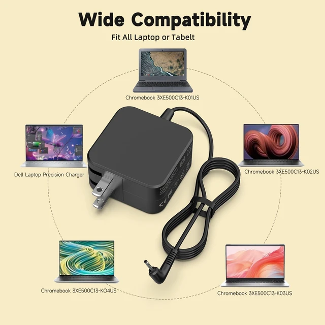Alt view image 6 of 7 - 26W 12V Charger Compatible with Samsung 11.6" Chromebook 3/2 XE500C13 XE501C13 XE500C12 XE503C12 XE503C32 XE303C12 2.5×0.7mm AC Adapter