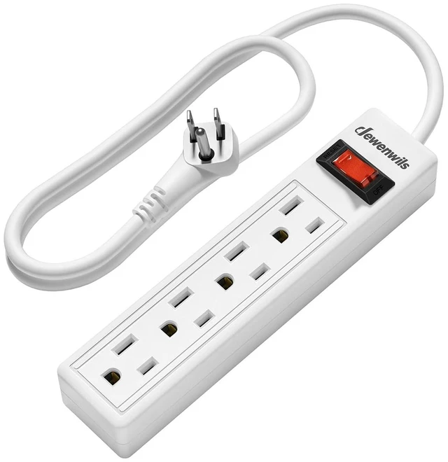 Main image of 4 Outlets Power Strip, 2FT Portable Small Power Strip Flat Angled Plug, 15A 125V 1875W, Wall Mount Design for Home Office, Dorm, Bedroom, Living Room, ETL Listed, White