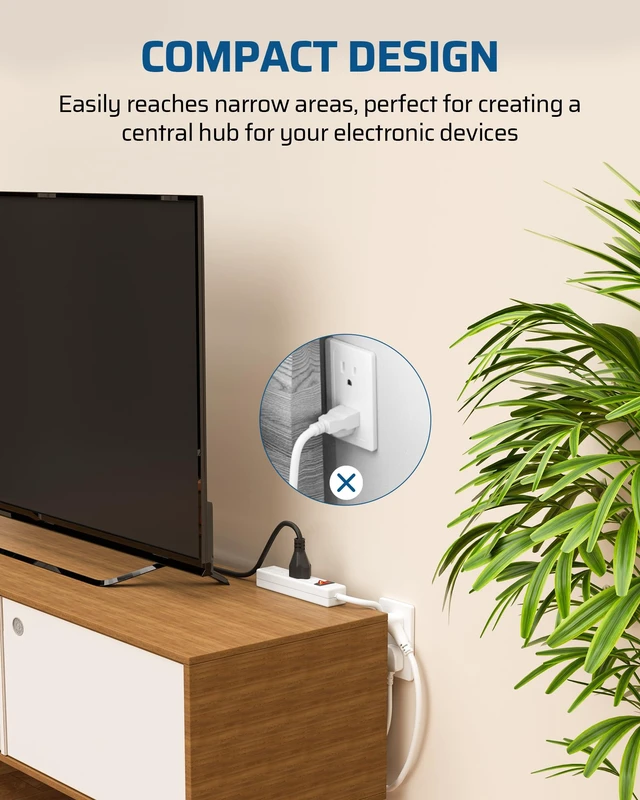 Alt view image 3 of 7 - 4 Outlets Power Strip, 2FT Portable Small Power Strip Flat Angled Plug, 15A 125V 1875W, Wall Mount Design for Home Office, Dorm, Bedroom, Living Room, ETL Listed, White