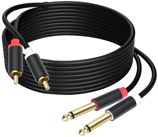 Main image of Dual 1/4 TS to Dual RCA Stereo Audio Interconnect Cable 16FT, Gold Plated Copper Shell Heavy Duty 2X6.35mm Male TS to 2 RCA Male Adapter Cable