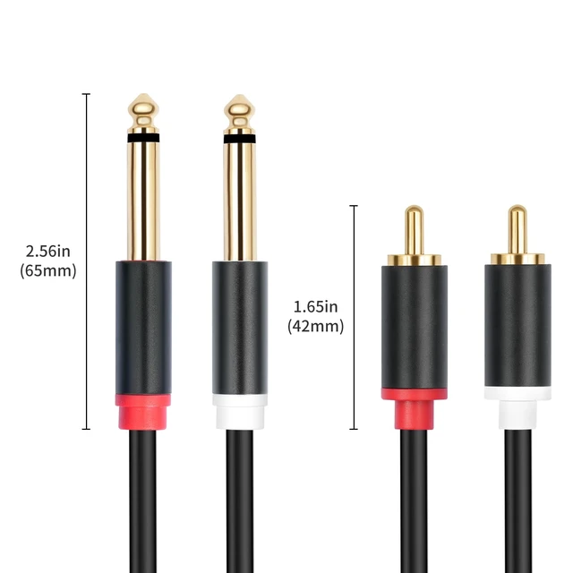 Alt view image 3 of 7 - Dual 1/4 TS to Dual RCA Stereo Audio Interconnect Cable 16FT, Gold Plated Copper Shell Heavy Duty 2X6.35mm Male TS to 2 RCA Male Adapter Cable