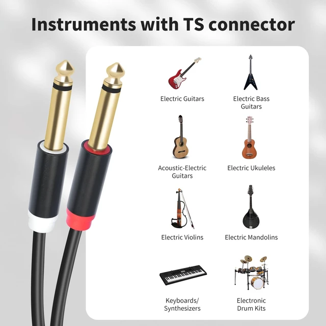 Alt view image 4 of 7 - Dual 1/4 TS to Dual RCA Stereo Audio Interconnect Cable 16FT, Gold Plated Copper Shell Heavy Duty 2X6.35mm Male TS to 2 RCA Male Adapter Cable