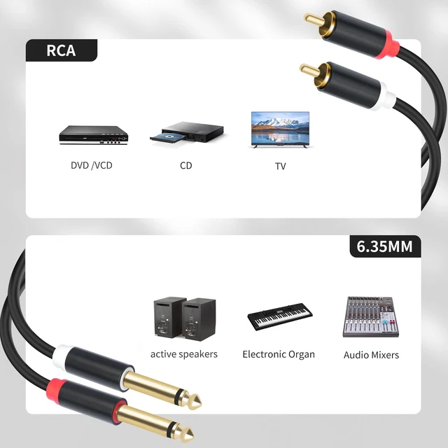 Alt view image 6 of 7 - Dual 1/4 TS to Dual RCA Stereo Audio Interconnect Cable 16FT, Gold Plated Copper Shell Heavy Duty 2X6.35mm Male TS to 2 RCA Male Adapter Cable