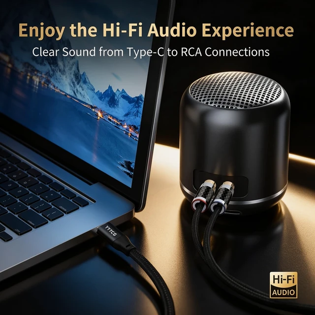 Alt view image 6 of 7 - HiFi USB C to RCA Audio Cable 4.92ft Type - C to Dual RCA Y Splitter 99.99% Silver-Plated OFC Core, DAC Chip, 24K Gold-Plated Plugs, Braided Jacket, Dual Shielding for Amplifier/Speaker/DVD