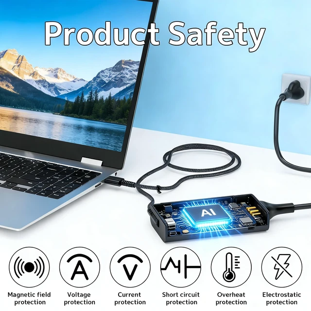Alt view image 6 of 7 - 65W Type C Slim Charger for HP Spectre Envy EliteBook Pavilion X360 Laptop New Slim Type-C Charger Compatible with HP Chromebook, Pavilion, Elite X2, ProBook, TPN-LA12, 20V 3.25A Travel Fast Charging
