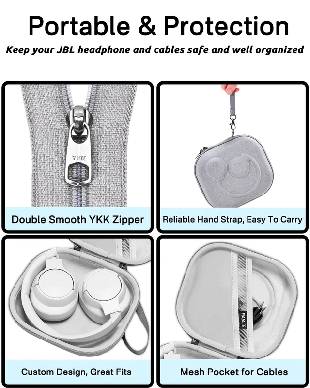 Alt view image 3 of 7 - Hard Storage Case Compatible with JBL Tune 520BT 510BT 500BT 660NC 770NC, for JBL Live 770NC 760NC 460NC 660NC Headphones and More Headset, Travel Carrying Bag.(Case Only)-Gray(Gray Lining)