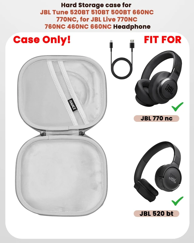 Alt view image 2 of 7 - Hard Storage Case Compatible with JBL Tune 520BT 510BT 500BT 660NC 770NC, for JBL Live 770NC 760NC 460NC 660NC Headphones and More Headset, Travel Carrying Bag.(Case Only)-Gray(Gray Lining)