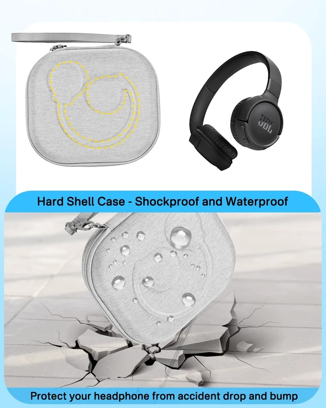 Alt view image 4 of 7 - Hard Storage Case Compatible with JBL Tune 520BT 510BT 500BT 660NC 770NC, for JBL Live 770NC 760NC 460NC 660NC Headphones and More Headset, Travel Carrying Bag.(Case Only)-Gray(Gray Lining)