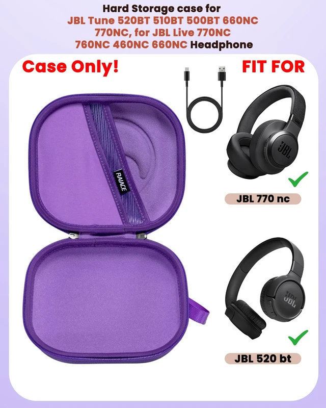 Alt view image 2 of 7 - Hard Storage Case Compatible with JBL Tune 520BT 510BT 500BT 660NC 770NC, for JBL Live 770NC 760NC 460NC 660NC Headphones and More Headset, Travel Carrying Bag.(Case Only)-Purple