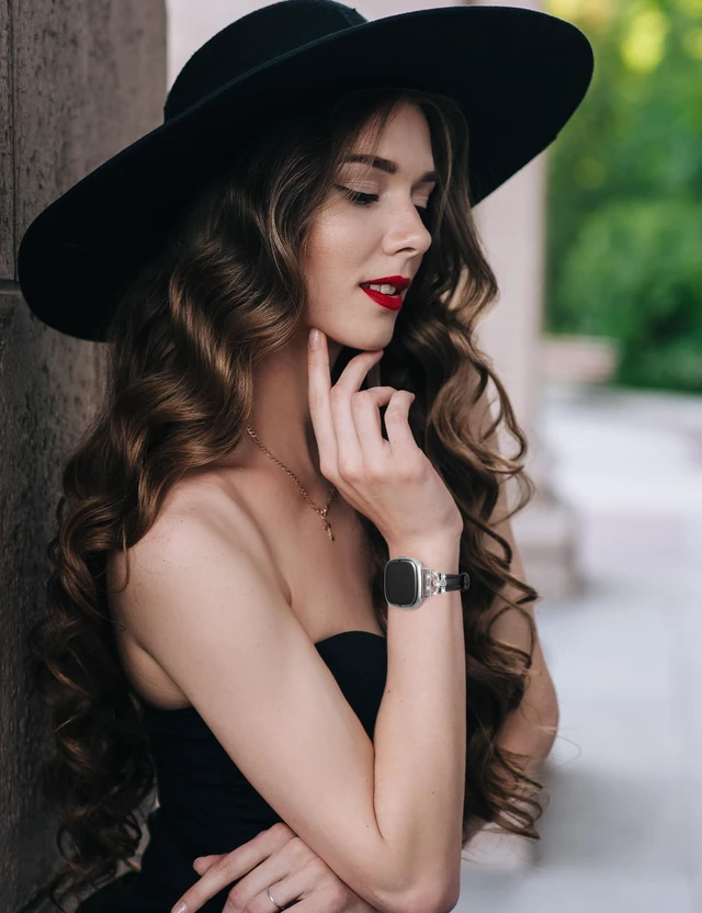 Alt view image 6 of 6 - Leather Bands Compatible with Fitbit Versa 4/Versa 3/Sense 2/Sense Band for Women, Dressy Bling Slim Leather Strap with D-shaped Diamonds Metal Buckle for Versa 4