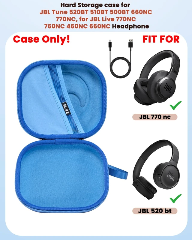 Alt view image 2 of 7 - Hard Storage Case Compatible with JBL Tune 520BT 510BT 500BT 660NC 770NC, for JBL Live 770NC 760NC 460NC 660NC Headphones and More Headset, Travel Carrying Bag.(Case Only)-Blue