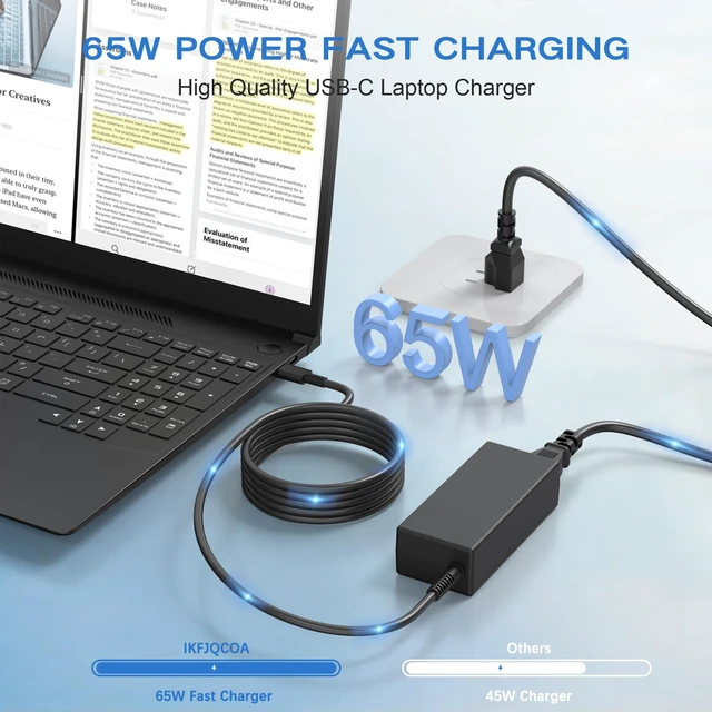Alt view image 2 of 7 - 65W USB C Fast Laptop Charger for HP Chromebook EliteBook Envy 65W USB C Charger Compatible with HP Chromebook Spectre X360 EliteBook Envy ProBook Type C Fast Power Adapter