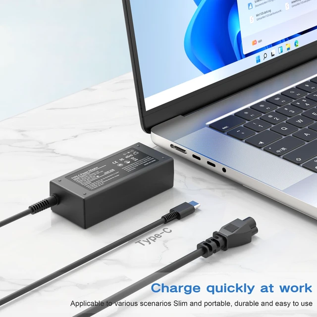 Alt view image 3 of 7 - 65W USB C Fast Laptop Charger for HP Chromebook EliteBook Envy 65W USB C Charger Compatible with HP Chromebook Spectre X360 EliteBook Envy ProBook Type C Fast Power Adapter
