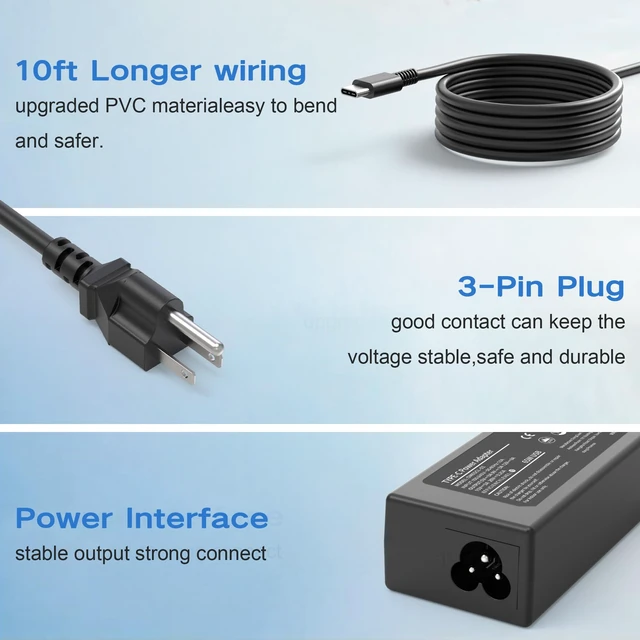 Alt view image 4 of 7 - 65W USB C Fast Laptop Charger for HP Chromebook EliteBook Envy 65W USB C Charger Compatible with HP Chromebook Spectre X360 EliteBook Envy ProBook Type C Fast Power Adapter