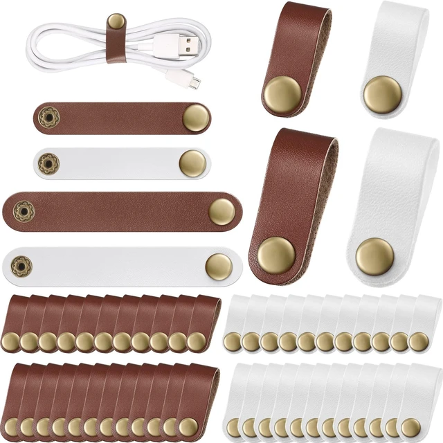Main image of 52 Pieces PU Leather Cable Straps, Beige, Chestnut Brown