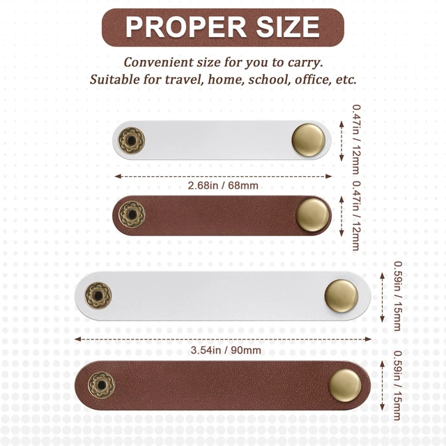 Alt view image 2 of 7 - 52 Pieces PU Leather Cable Straps, Beige, Chestnut Brown