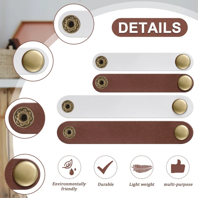 Alt view image 3 of 7 - 52 Pieces PU Leather Cable Straps, Beige, Chestnut Brown
