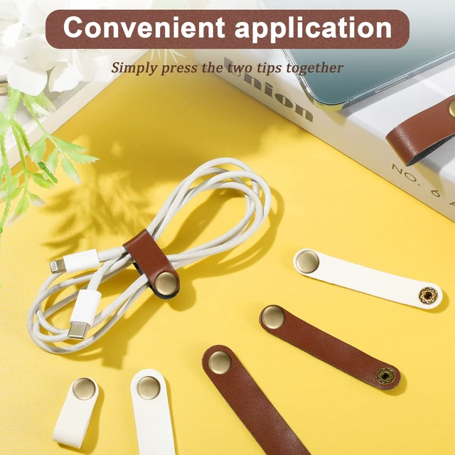Alt view image 4 of 7 - 52 Pieces PU Leather Cable Straps, Beige, Chestnut Brown
