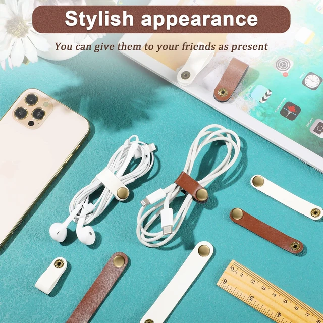Alt view image 5 of 7 - 52 Pieces PU Leather Cable Straps, Beige, Chestnut Brown