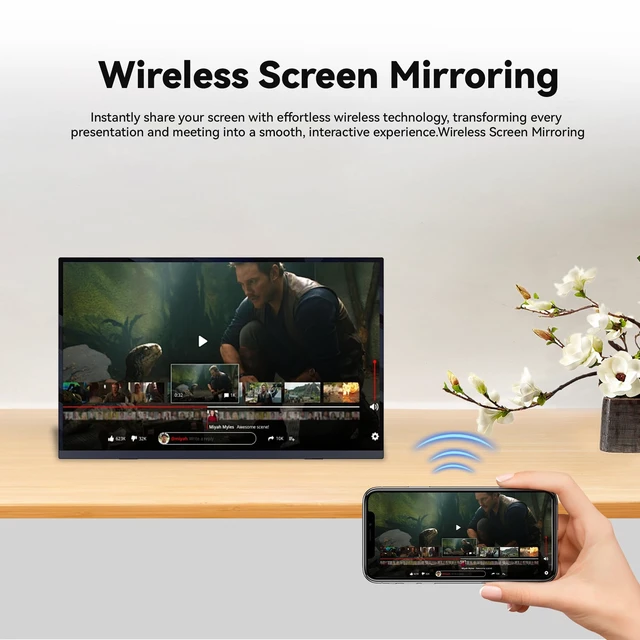 Alt view image 3 of 7 - Cordless 15.6" Portable Monitor with 8000mAh Battery 1080P FHD IPS Laptop Screen Extender, Wireless Display for Phone, PS4/PS5, Xbox, Switch & Office Use
