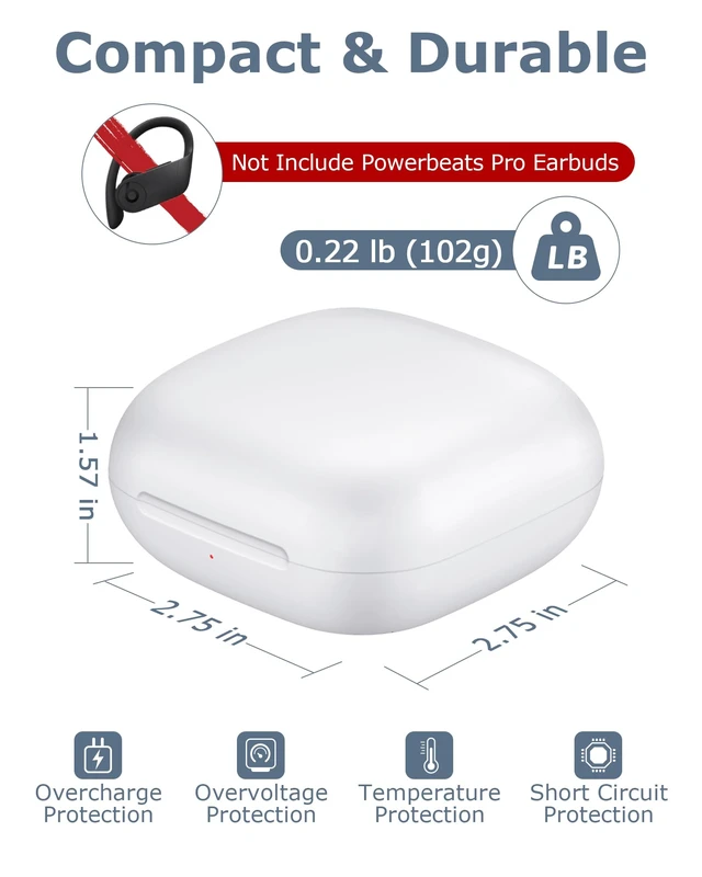Alt view image 2 of 7 - Charging Case Replacement Compatible with Powerbeats Pro - 700mAh Battery Portable Earbuds Charger Case with Bluetooth Pairing (White)