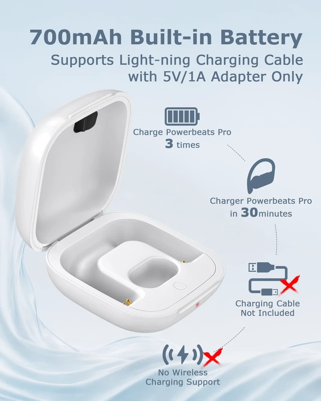 Alt view image 5 of 7 - Charging Case Replacement Compatible with Powerbeats Pro - 700mAh Battery Portable Earbuds Charger Case with Bluetooth Pairing (White)
