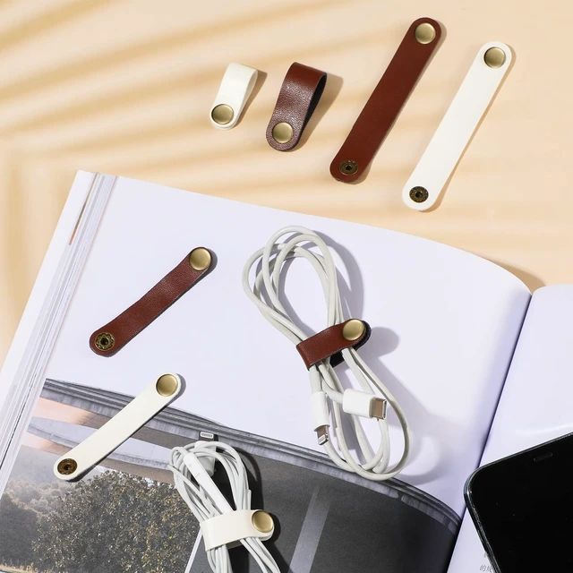 Alt view image 7 of 7 - 52 Pieces PU Leather Cable Straps, Beige, Chestnut Brown
