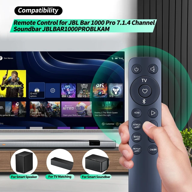 Alt view image 2 of 7 - New Soundbar Remote Control Replaced Compatible for JBL Bar 1000 Pro 7.1.4 Channel Soundbar JBLBAR1000PROBLKAM