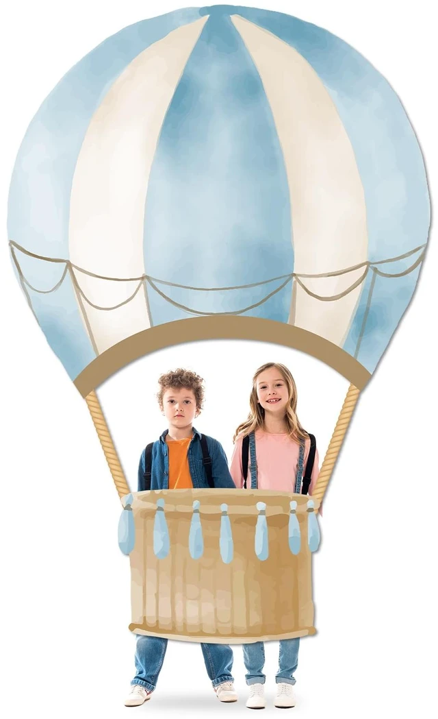 Main image of Blue Hot Air Balloon Shaped Photo Booth Prop Selfie Frame Travel Birthday Party Decoration Large Blue Hot Air Balloon Photography Background Flying Tour Backdrop Banner for Baby Shower Party Supplies