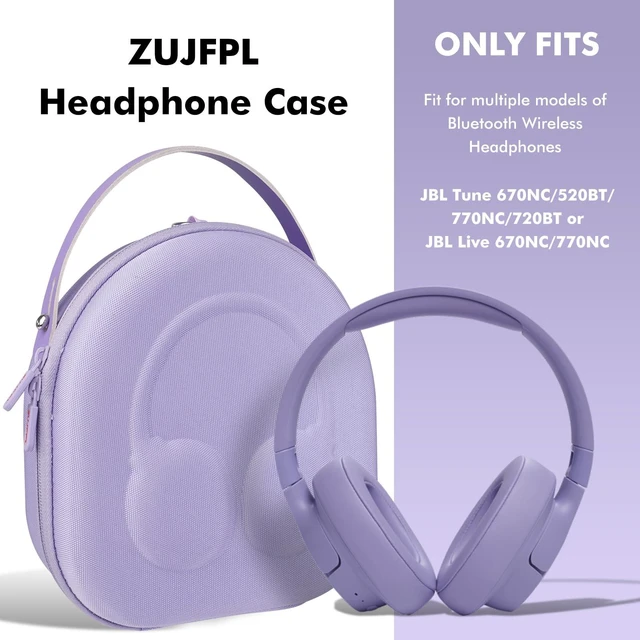Alt view image 2 of 7 - EVA Hard Shell Case for JBL TUN 670NC/520BT/770NC/720BT and JBL Live 670NC/770NC and Anker Soundcore Life Q20iWireless Headphones, Premium Travel Protective Headphone Storage Bag - Purple