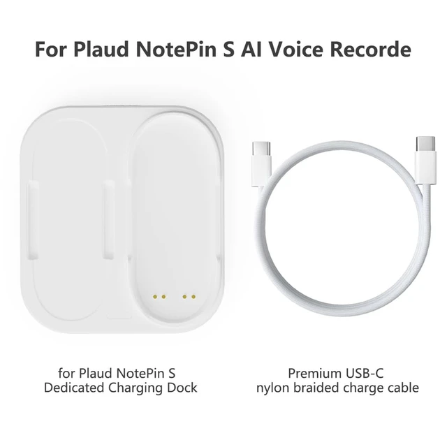 Alt view image 2 of 7 - Charging Dock for Plaud NotePin S, 2-in-1 Magnetic Plaid Charger Stand with USB-C Braided Cable, Fast Charging Base Replacement Accessory for NotePin S AI Voice Recorder