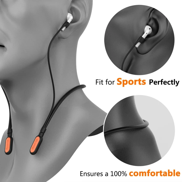 Alt view image 3 of 7 - for Airpods Pro 3/2/1 Airpod 4/3/2/1 Silicone Neckband Strap Magnetic Lightweight Airpod Holder Skin-Friendly, Anti-Lost Wire Cord for Gym (Orange)