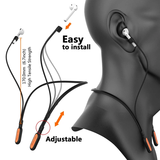 Alt view image 4 of 7 - for Airpods Pro 3/2/1 Airpod 4/3/2/1 Silicone Neckband Strap Magnetic Lightweight Airpod Holder Skin-Friendly, Anti-Lost Wire Cord for Gym (Orange)
