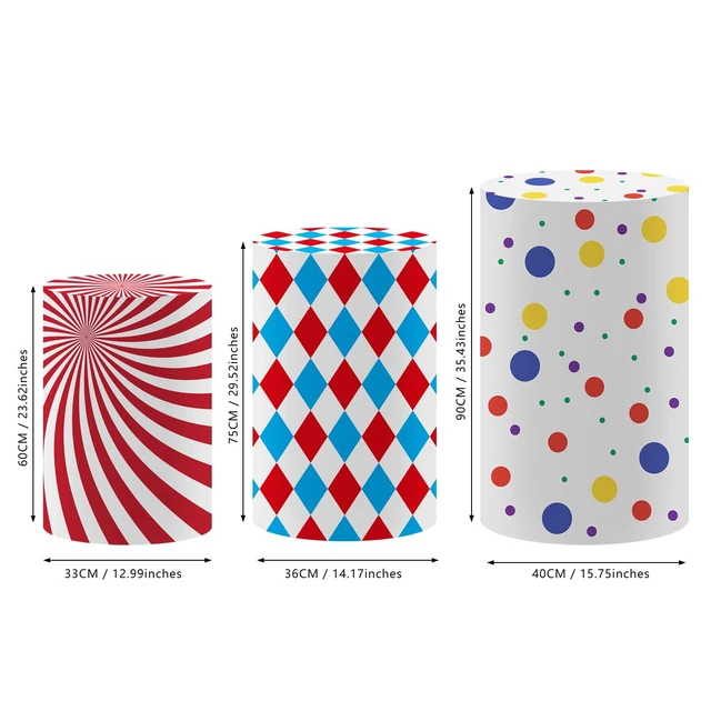 Alt view image 2 of 5 - Circus Theme Birthday Party Cylinder Fabric Covers, Set of 3,Elastic Spandex,Baby Shower Decoration Props (Circus,Large-Set of 3)