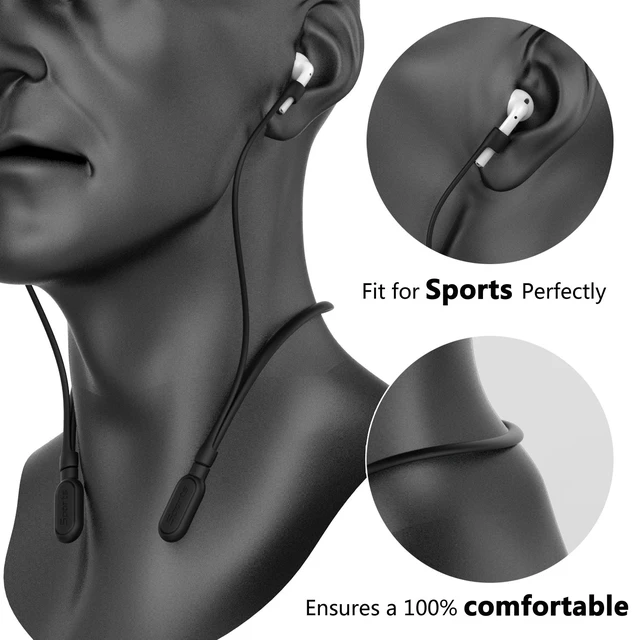Alt view image 5 of 6 - for Airpods Pro 3/2/1 AirPods 4/3/2/1 Silicone Neckband Strap Skin-Friendly Lightweight Airpod Holder, Anti-Lost Wire Cord for Gym, Wireless Headphone Strap (Black)