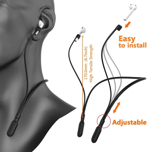 Alt view image 6 of 6 - for Airpods Pro 3/2/1 AirPods 4/3/2/1 Silicone Neckband Strap Skin-Friendly Lightweight Airpod Holder, Anti-Lost Wire Cord for Gym, Wireless Headphone Strap (Black)