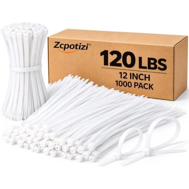 Alt view image 7 of 7 - White Zip Ties 12 Inch Heavy Duty 120 Pounds Tensile Strength UV Resistant Cable Ties Self Locking Wide Industrial 12" Zipties Bulk Nylon Wire Ties Wraps 0.3 Inch Width Outdoor Use 1000 Pack