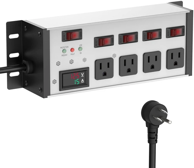 Main image of EMI/RFI Filter Surge Protector, with Digital Display, 6 FT, Silver Individual Switches, 45° Flat Plug, Heavy Duty Power Strip, Extension Cord with Multiple Outlets, for Home Office Audio