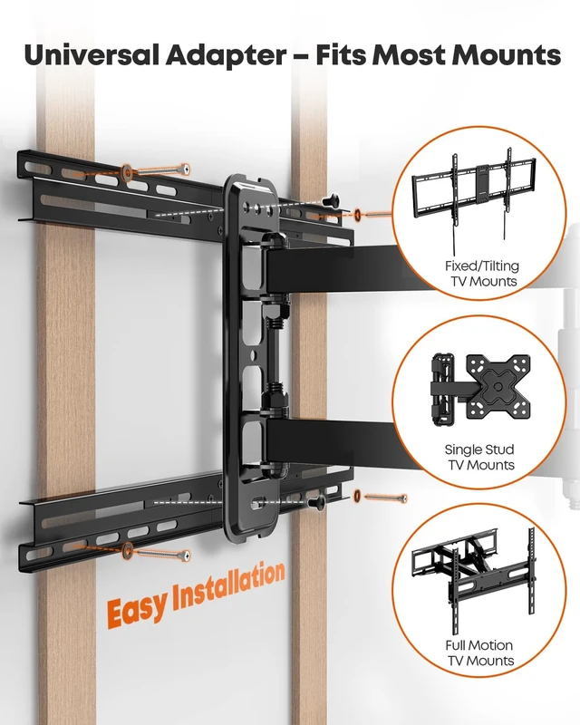 Alt view image 6 of 7 - TV Wall Mount Extension Bracket for 16-24 Inch Wood Studs Supports up to 154 lb with universal adapter plate for easy centering on off-center wood studs; hardware included