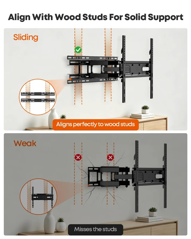 Alt view image 7 of 7 - TV Wall Mount Extension Bracket for 16-24 Inch Wood Studs Supports up to 154 lb with universal adapter plate for easy centering on off-center wood studs; hardware included