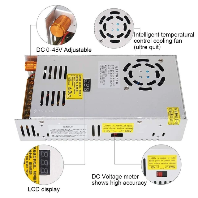 Alt view image 3 of 7 - Adjustable DC Power Voltage Converter AC 110V-220V to DC 0-48V 10A Module Switching Power Supply Digital Display 480W Voltage Regulator Transformer Built in Cooling Fan