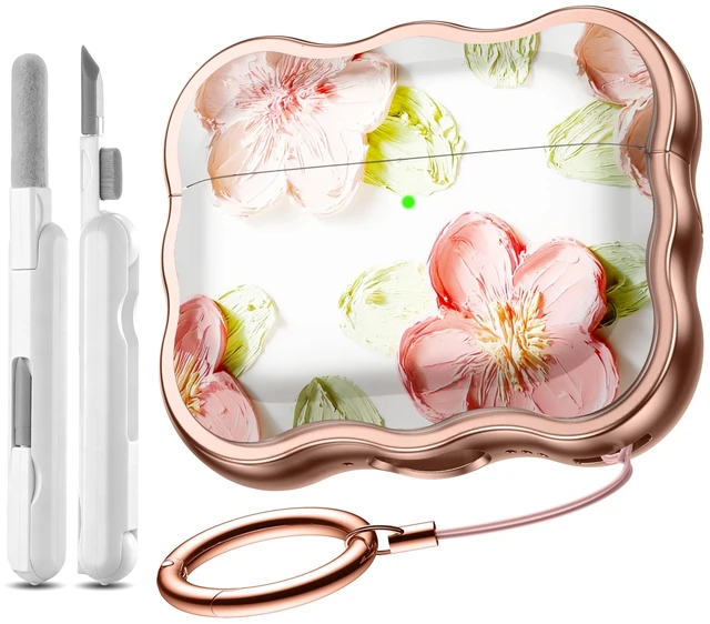 Main image of for AirPods Pro 3 Case with Secure Lock, Cleaner Kit & Keychain Flower Print Cover with Scalloped Edge for Women Girls Compatible with Apple AirPods Pro 3 Case Cover, Drop Protection