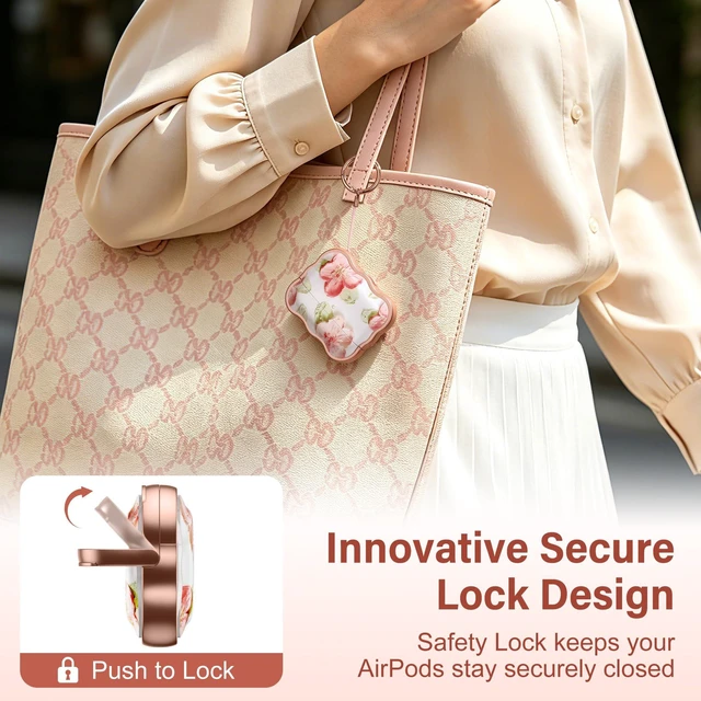 Alt view image 3 of 7 - for AirPods Pro 3 Case with Secure Lock, Cleaner Kit & Keychain Flower Print Cover with Scalloped Edge for Women Girls Compatible with Apple AirPods Pro 3 Case Cover, Drop Protection